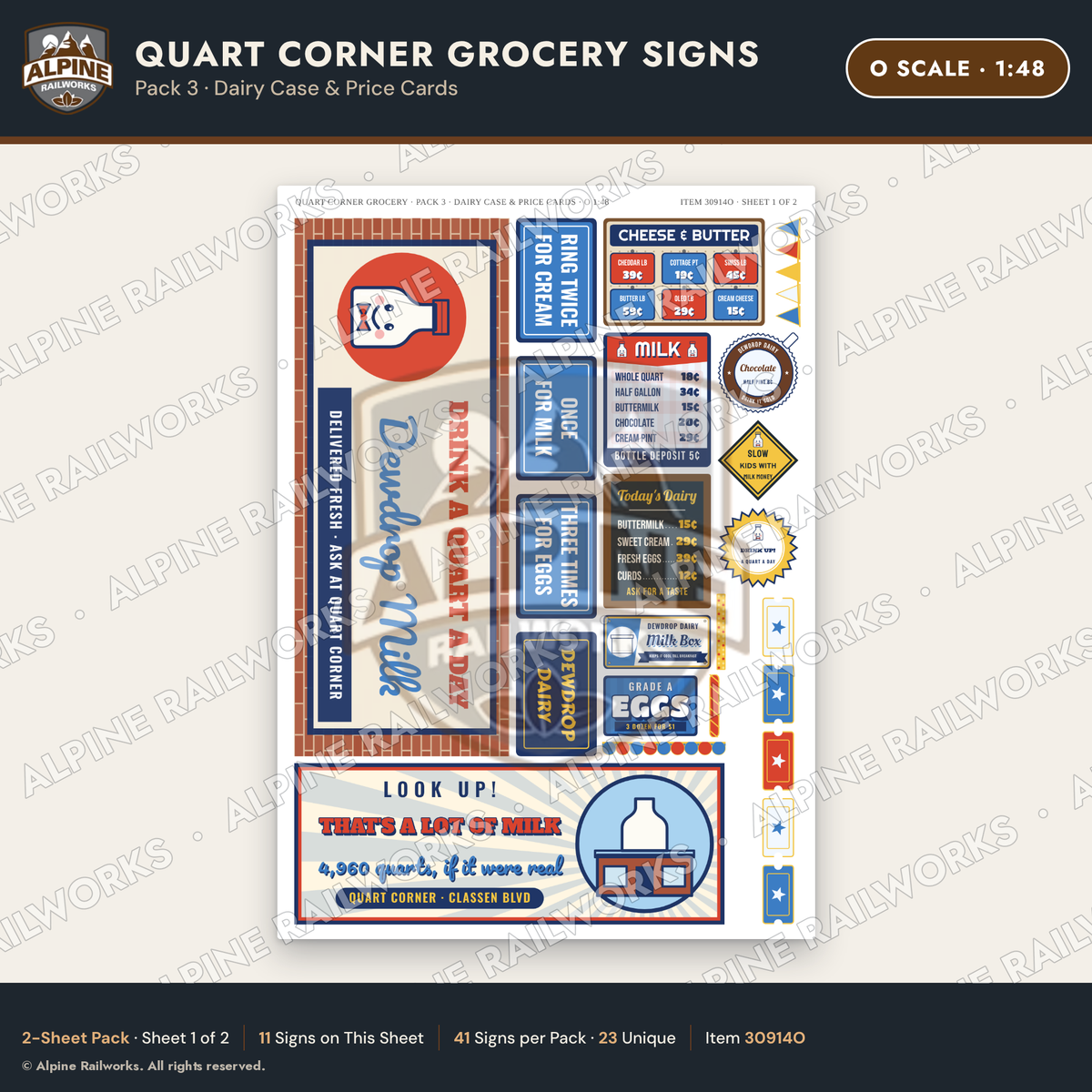 Alpine Railworks 30914O O Scale Roadside Signs - Milk Bottle Grocery