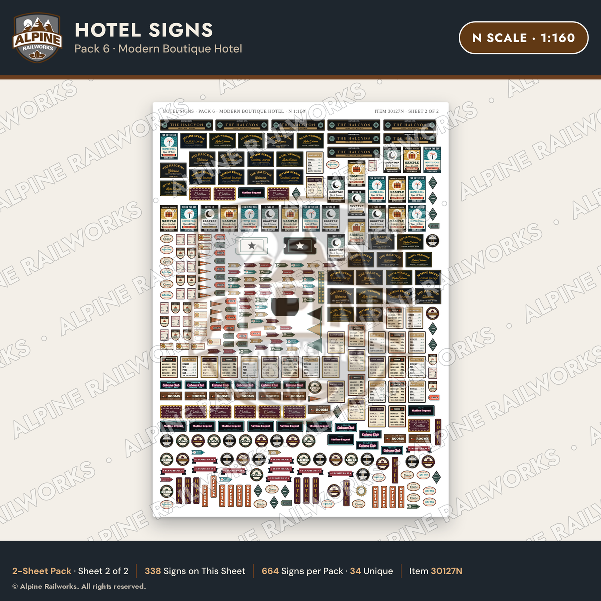 Alpine Railworks 30127N N Scale Hotel Signs - Modern Boutique Hotel