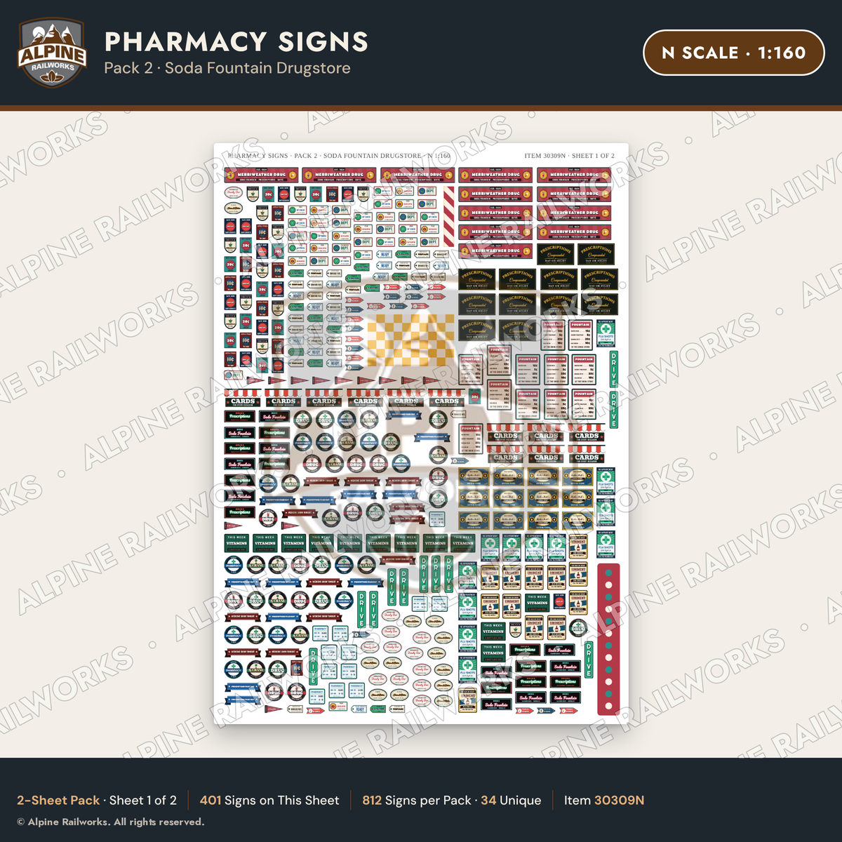 Alpine Railworks 30309N N Scale Pharmacy Signs