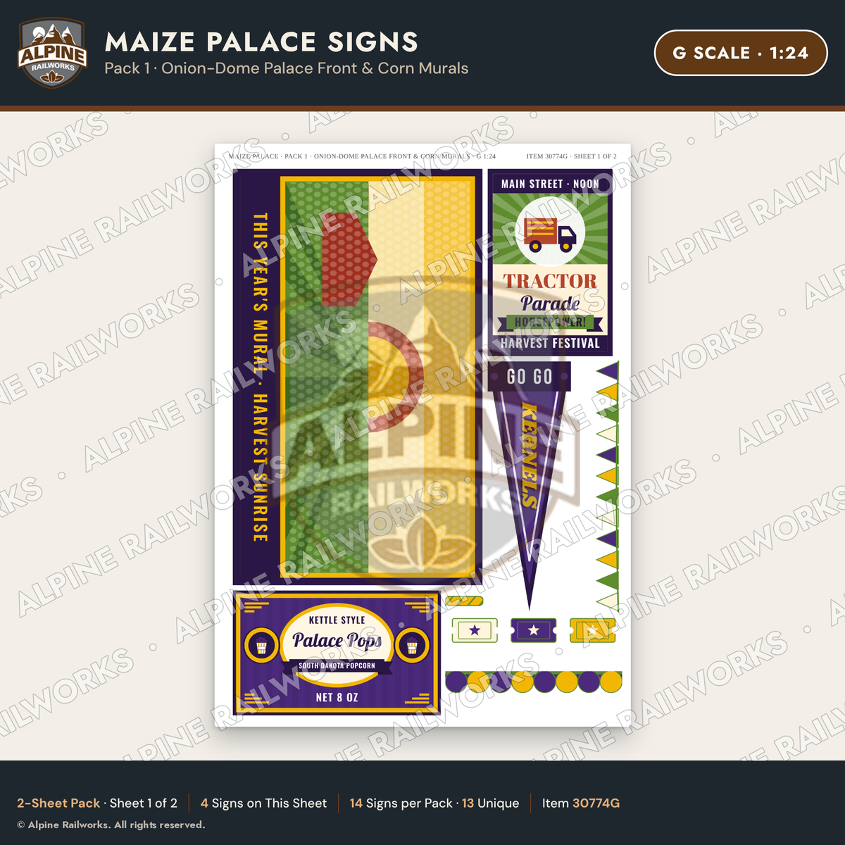Alpine Railworks 30774G G Scale Roadside Signs - Corn Palace
