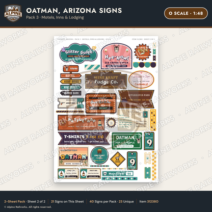 Alpine Railworks 31238O O Scale Oatman AZ Signs - Motels & Inns