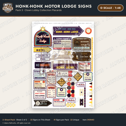 Alpine Railworks 31094O O Scale Roadside Signs - Clown Motel