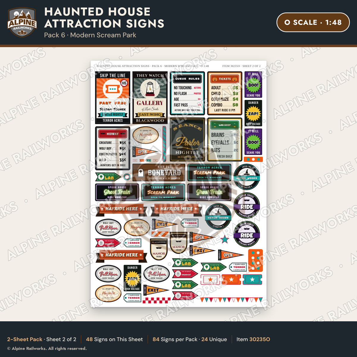 Alpine Railworks 30235O O Scale Haunted House Attraction Signs