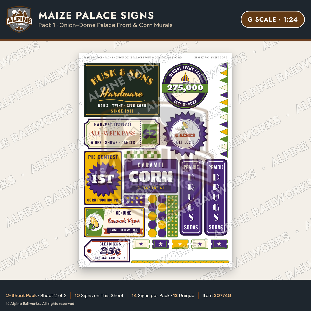 Alpine Railworks 30774G G Scale Roadside Signs - Corn Palace