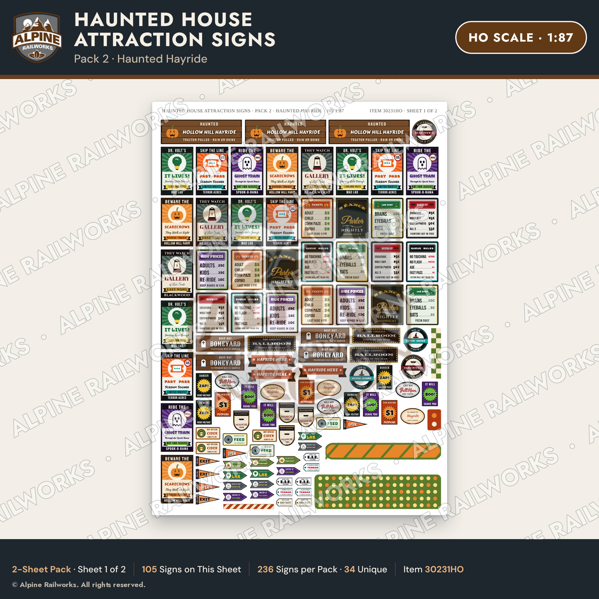 Alpine Railworks 30231HO HO Scale Haunted House Attraction Signs