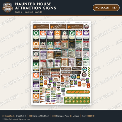 Alpine Railworks 30231HO HO Scale Haunted House Attraction Signs