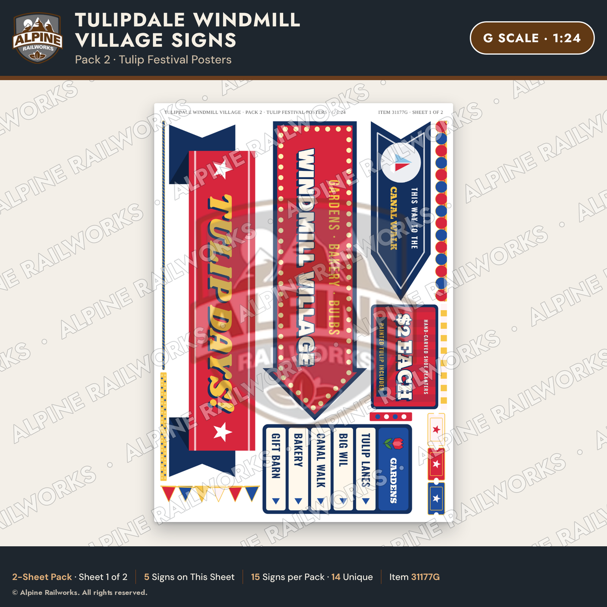 Alpine Railworks 31177G G Scale Roadside Signs - Windmill Village