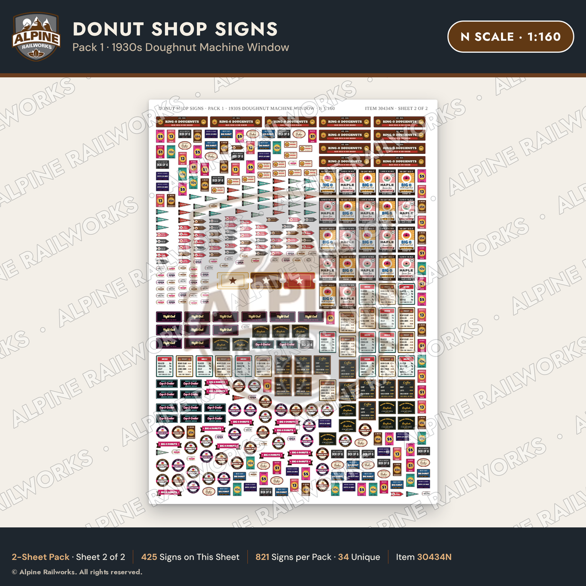 Alpine Railworks 30434N N Scale Donut Shop Signs