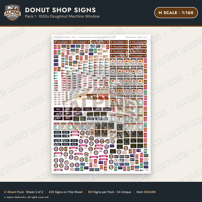 Alpine Railworks 30434N N Scale Donut Shop Signs