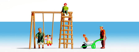 Noch 15589 HO Scale Grandparents and Grandchildren 5 Figures; Swing Set