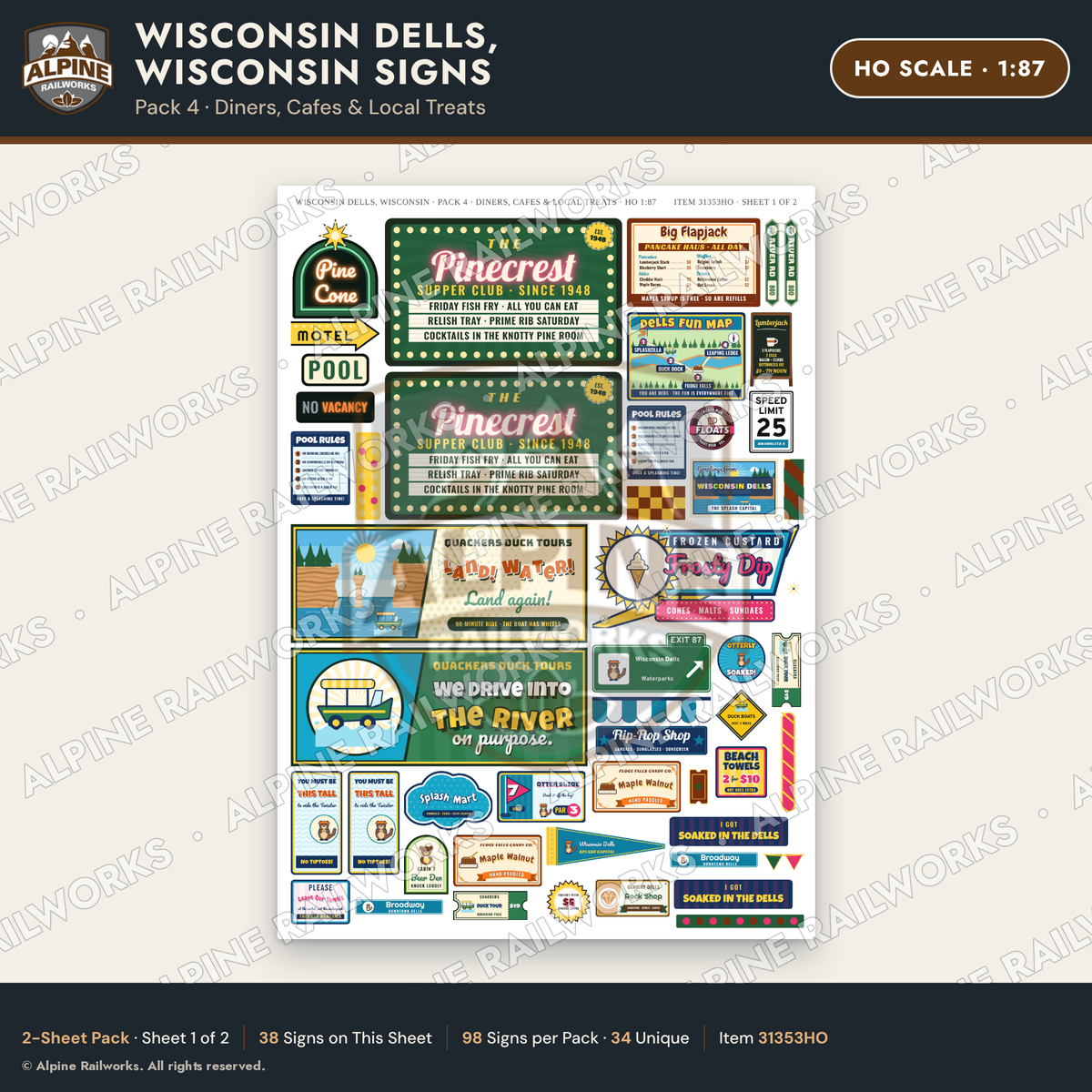 Alpine Railworks 31353HO HO Scale Wisconsin Dells Signs - Diners