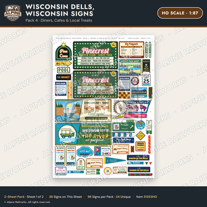 Alpine Railworks 31353HO HO Scale Wisconsin Dells Signs - Diners