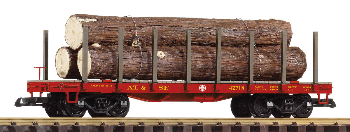 Piko 38786 G Scale Santa Fe Flatcar with Redwood Log Load