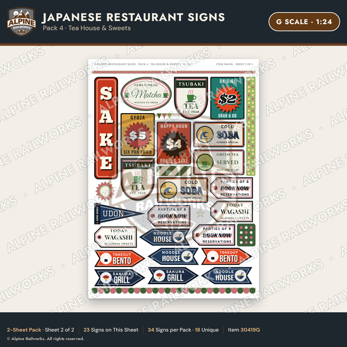 Alpine Railworks 30419G G Scale Japanese Restaurant Signs - Tea House