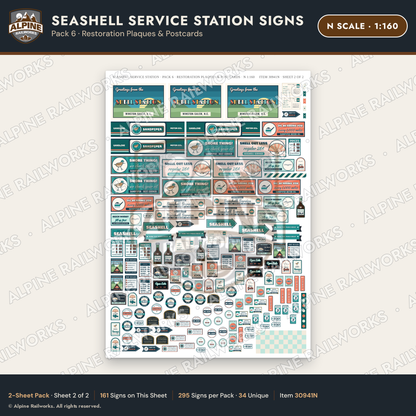 Alpine Railworks 30941N N Scale Roadside Signs - Seashell Gas Station