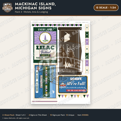 Alpine Railworks 31358G G Scale Mackinac Island Signs - Motels & Inns
