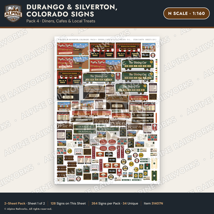 Alpine Railworks 31407N N Scale Durango CO Signs - Diners & Cafes