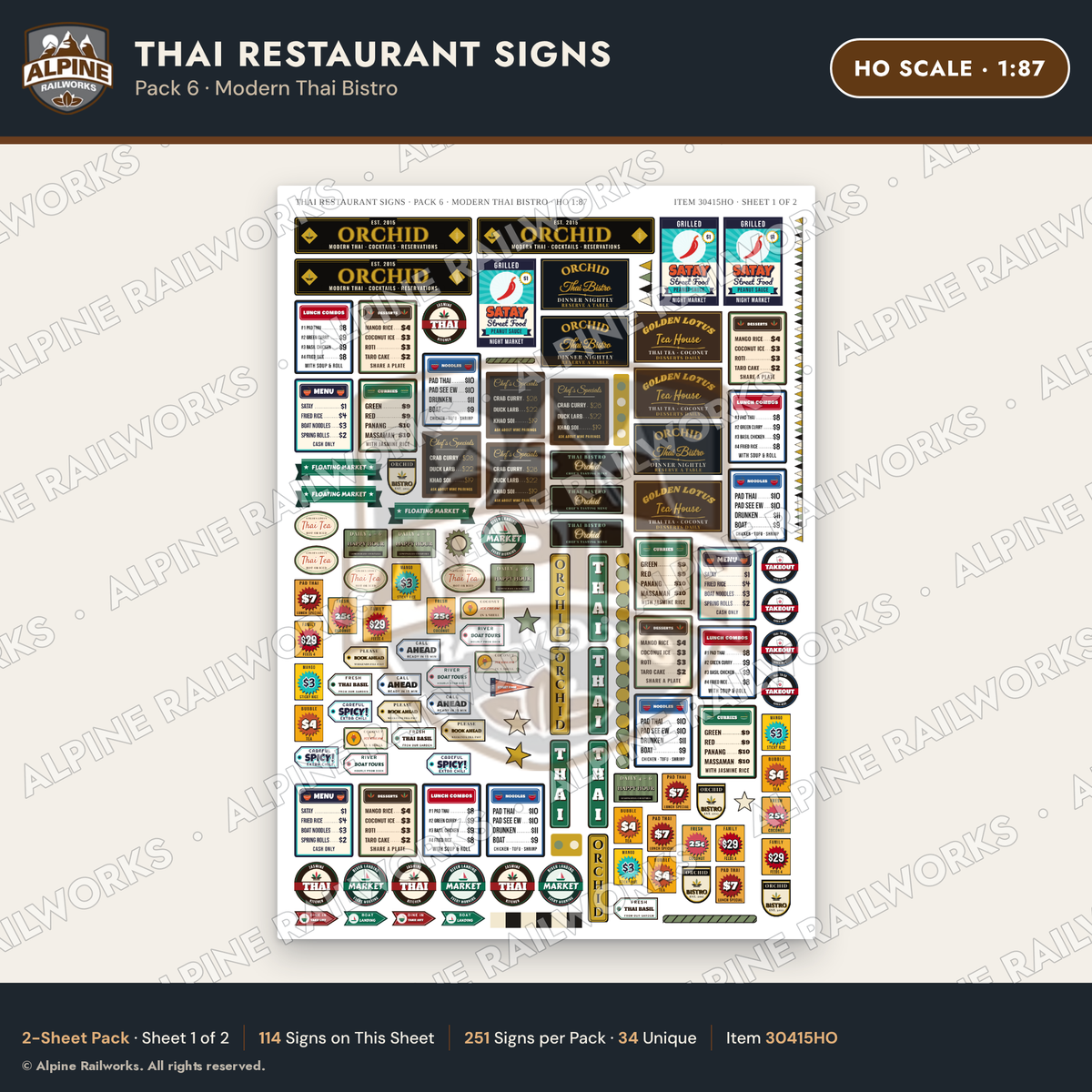 Alpine Railworks 30415HO HO Scale Thai Restaurant Signs