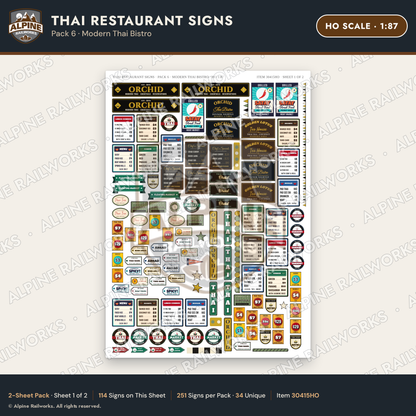 Alpine Railworks 30415HO HO Scale Thai Restaurant Signs