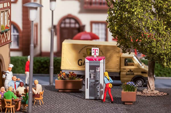 Faller 180956 HO Scale Telecom-Style Telephone Booth -- Assembled - Gray, Red