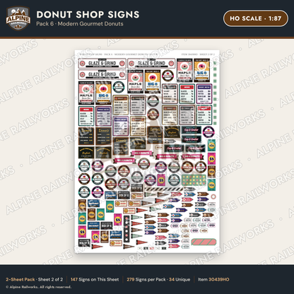 Alpine Railworks 30439HO HO Scale Donut Shop Signs