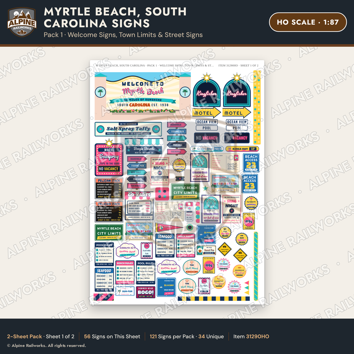Alpine Railworks 31290HO HO Scale Myrtle Beach SC Signs - Welcome