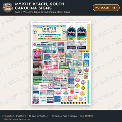Alpine Railworks 31290HO HO Scale Myrtle Beach SC Signs - Welcome
