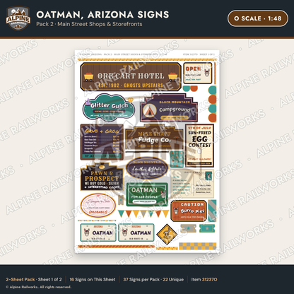 Alpine Railworks 31237O O Scale Oatman AZ Signs - Main Street Shops