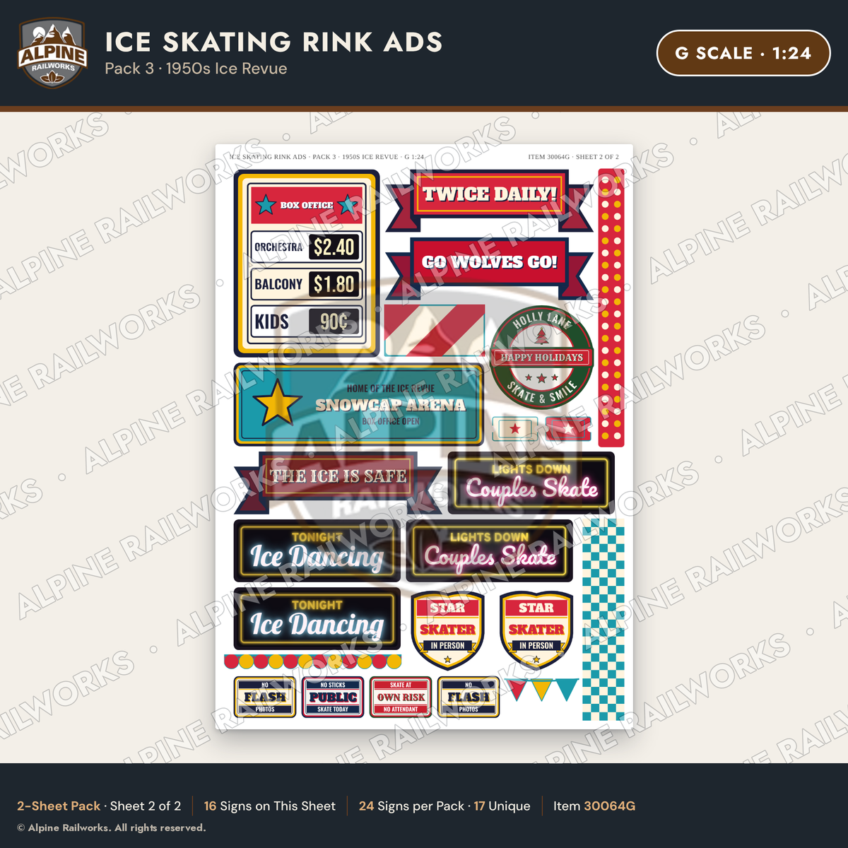 Alpine Railworks 30064G G Scale Ice Skating Rink Ads - 1950s Ice Revue