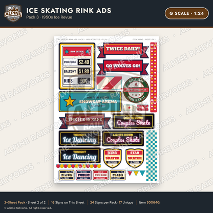 Alpine Railworks 30064G G Scale Ice Skating Rink Ads - 1950s Ice Revue