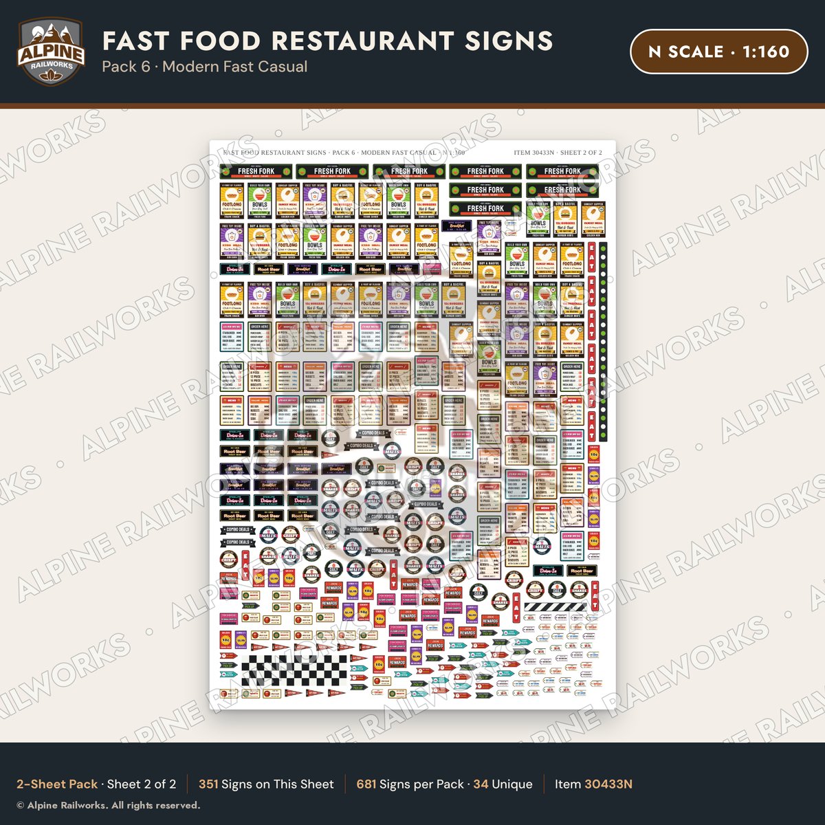 Alpine Railworks 30433N N Scale Fast Food Restaurant Signs