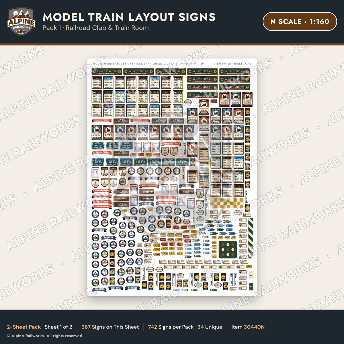 Alpine Railworks 30440N N Scale Model Train Layout Signs
