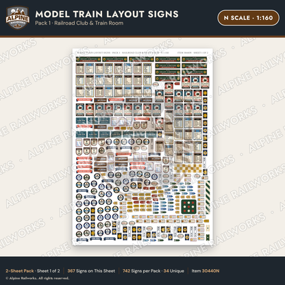 Alpine Railworks 30440N N Scale Model Train Layout Signs