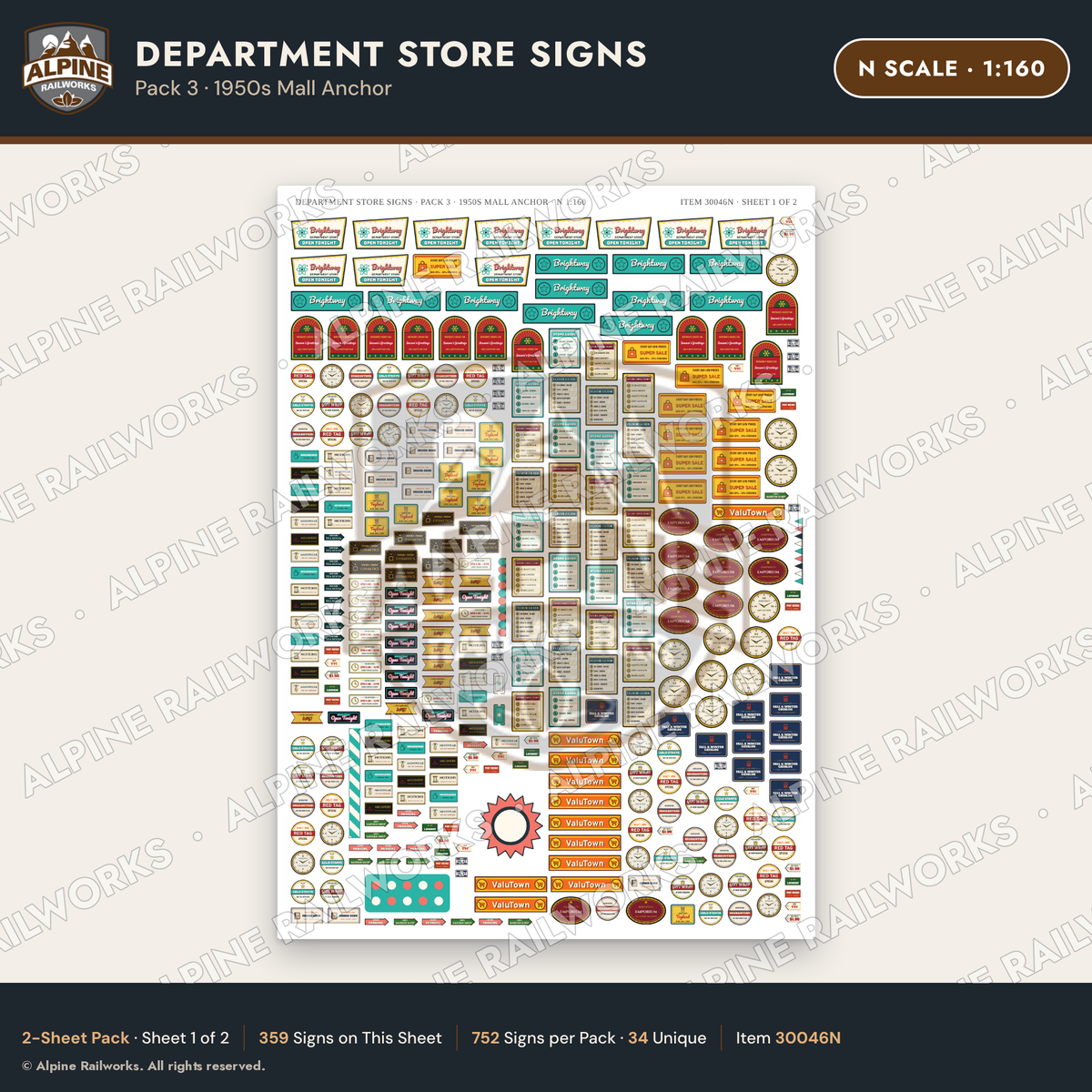 Alpine Railworks 30046N N Scale Department Store Signs - Mall Anchor