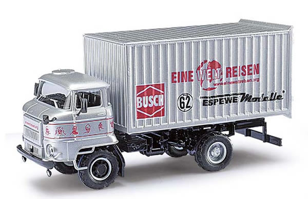 Busch 95505 HO Scale 1987 IFA L60 ETK Box-Body Delivery Truck - Assembled - Espewe -- Busch (silver, red, German Lettering)