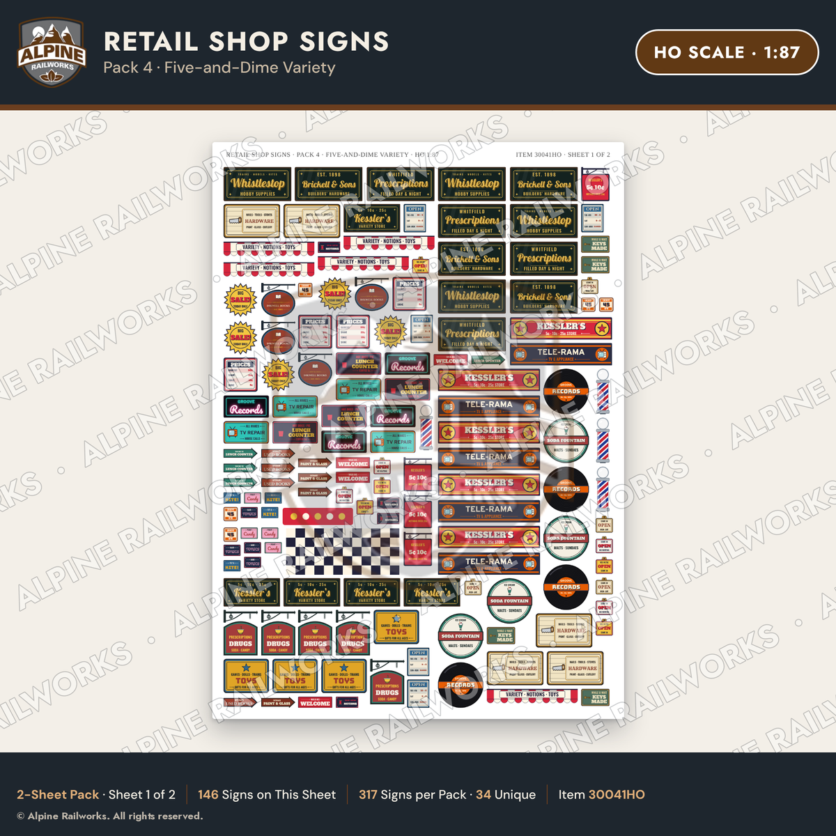 Alpine Railworks 30041HO HO Scale Retail Shop Signs