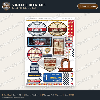 Alpine Railworks 30075G G Scale Vintage Beer Ads - 1930s Beer Is Back