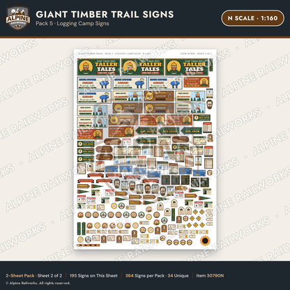 Alpine Railworks 30790N N Scale Roadside Signs - Lumberjack Redwoods