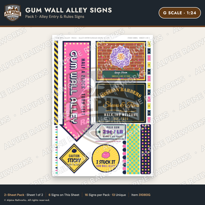Alpine Railworks 31080G G Scale Roadside Signs - Bubblegum Alley