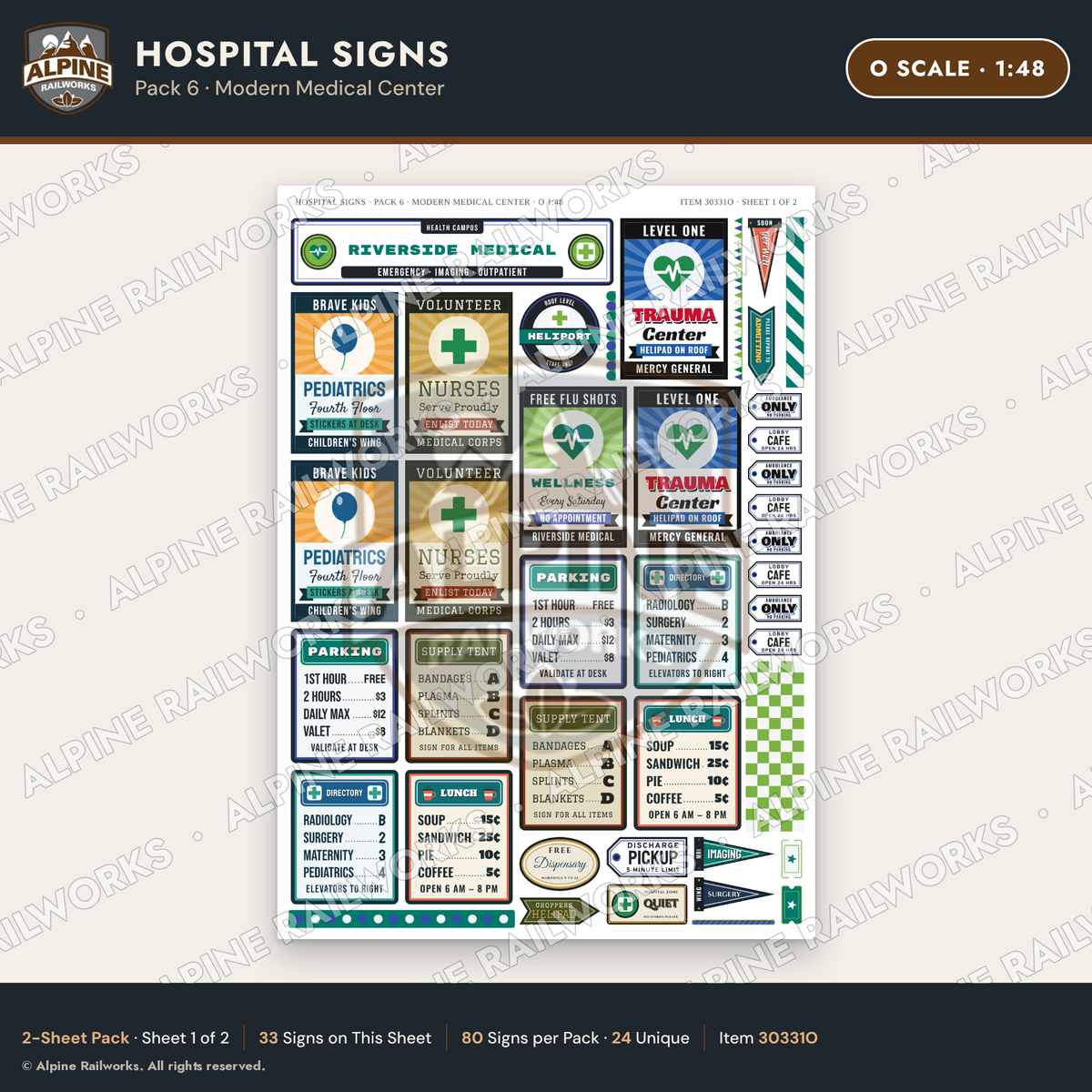 Alpine Railworks 30331O O Scale Hospital Signs - Modern Medical Center