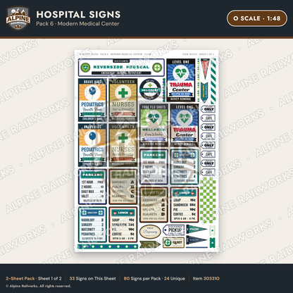 Alpine Railworks 30331O O Scale Hospital Signs - Modern Medical Center
