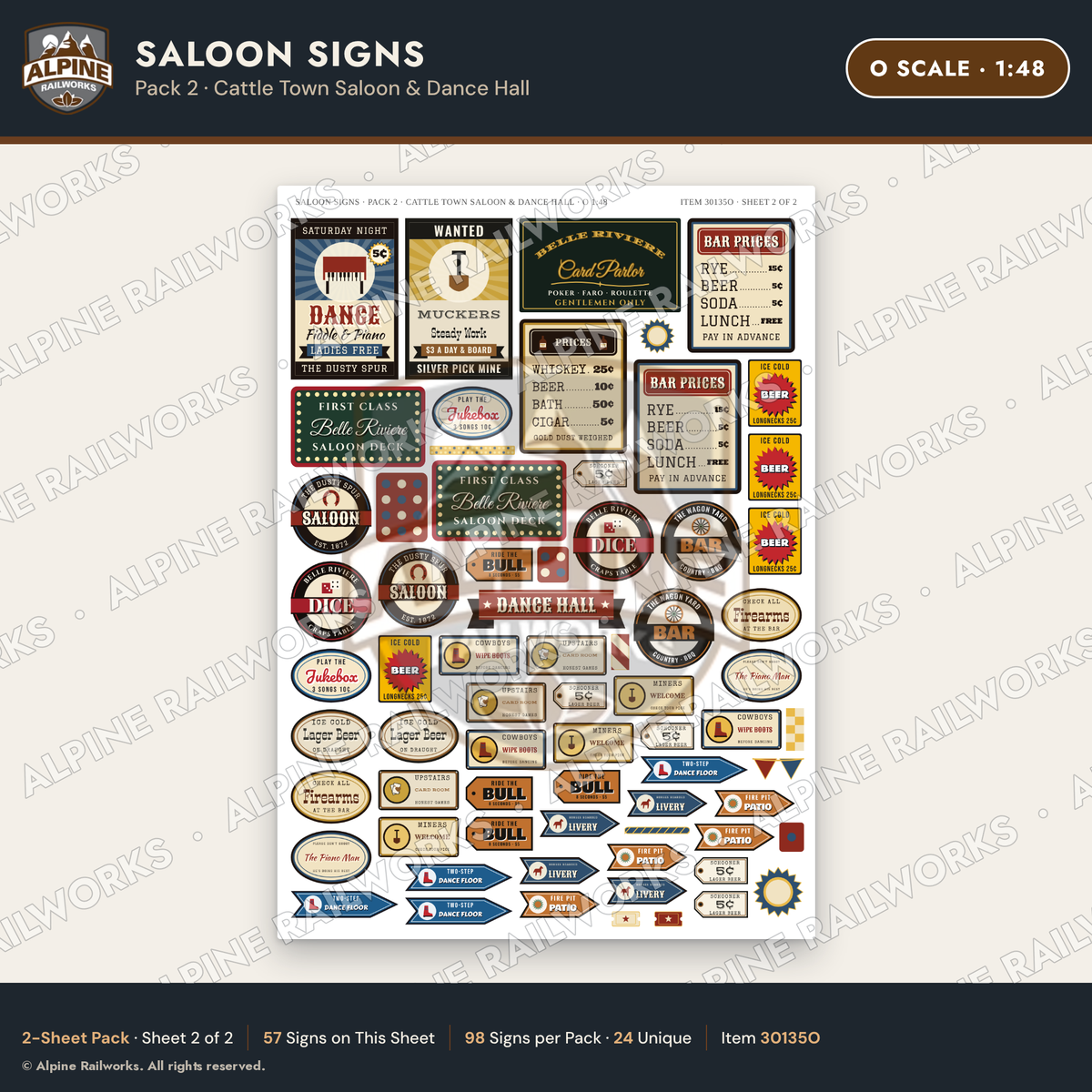 Alpine Railworks 30135O O Scale Saloon Signs - Cattle Town Saloon