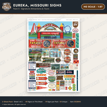 Alpine Railworks 31228HO HO Scale Eureka MO Signs - Attractions