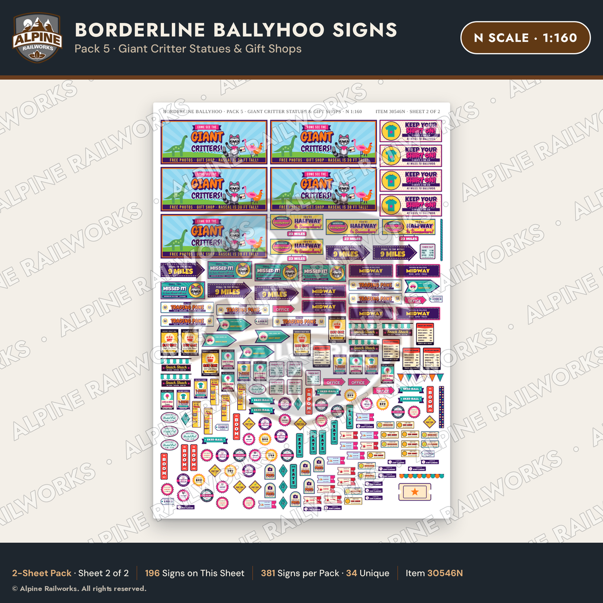 Alpine Railworks 30546N N Scale Roadside Signs - Border Tourist Stop