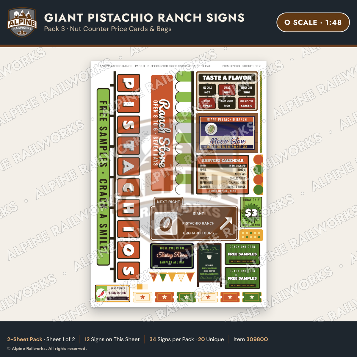 Alpine Railworks 30980O O Scale Roadside Signs - Giant Pistachio