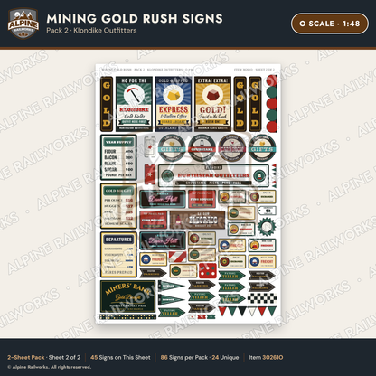 Alpine Railworks 30261O O Scale Mining Gold Rush Signs