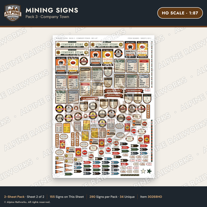 Alpine Railworks 30268HO HO Scale Mining Signs - Company Town