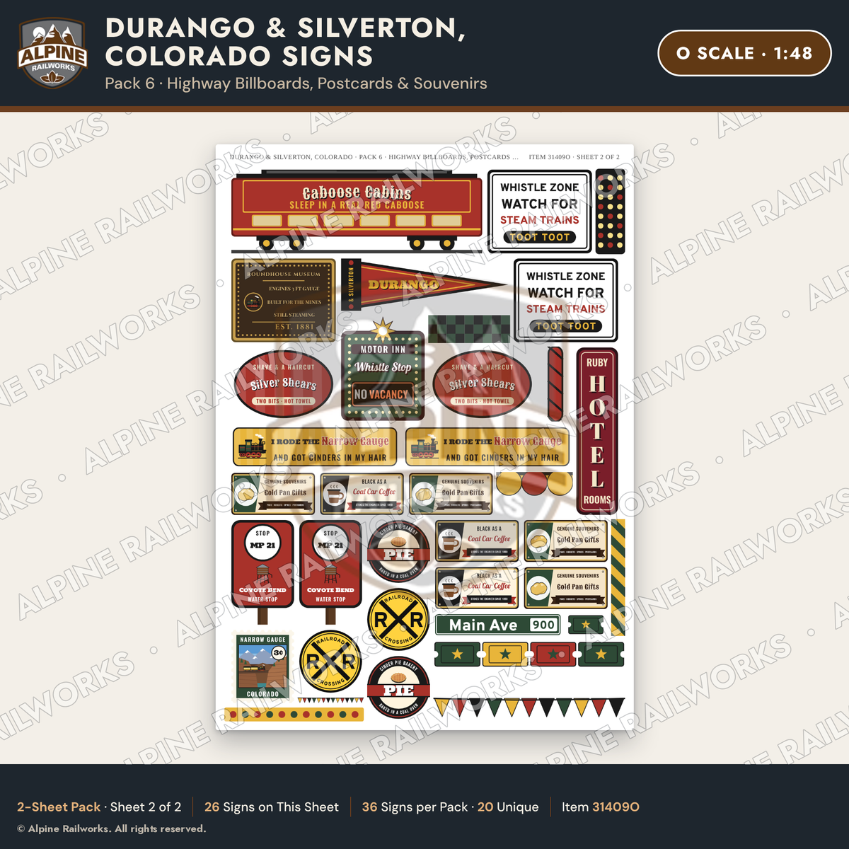 Alpine Railworks 31409O O Scale Durango CO Signs - Billboards