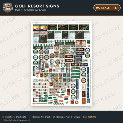 Alpine Railworks 30257HO HO Scale Golf Resort Signs - 19th Hole Bar