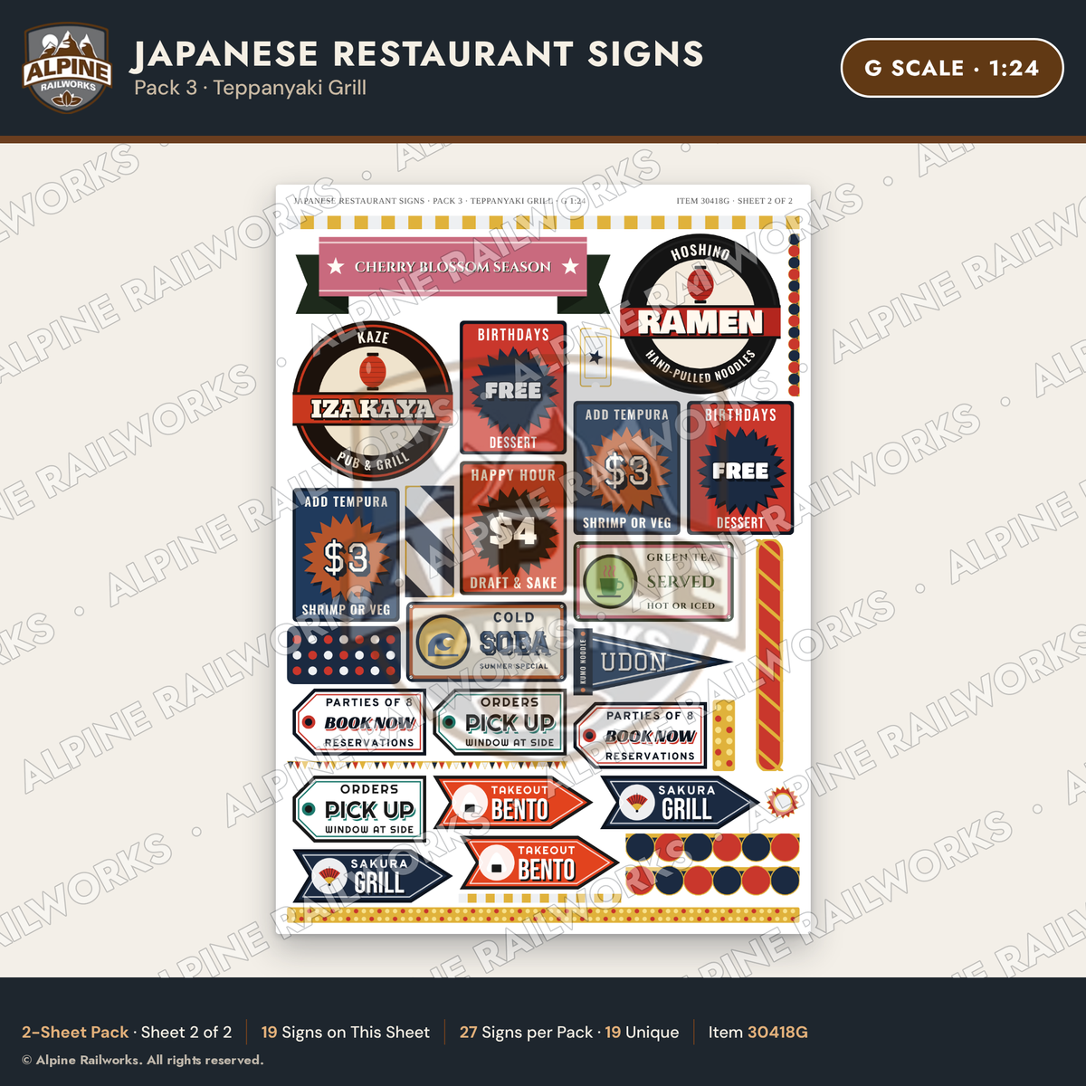 Alpine Railworks 30418G G Scale Japanese Restaurant Signs
